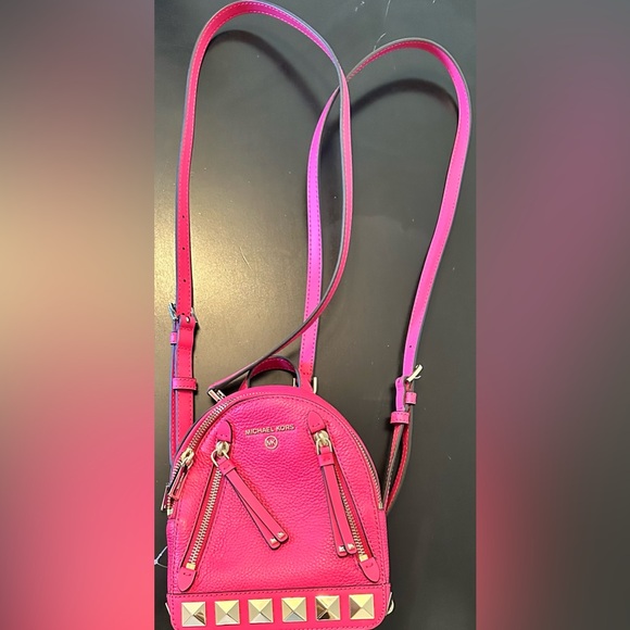 Michael Kors, hot pink leather backpack with gold studded details. NWOT. - Picture 2 of 6